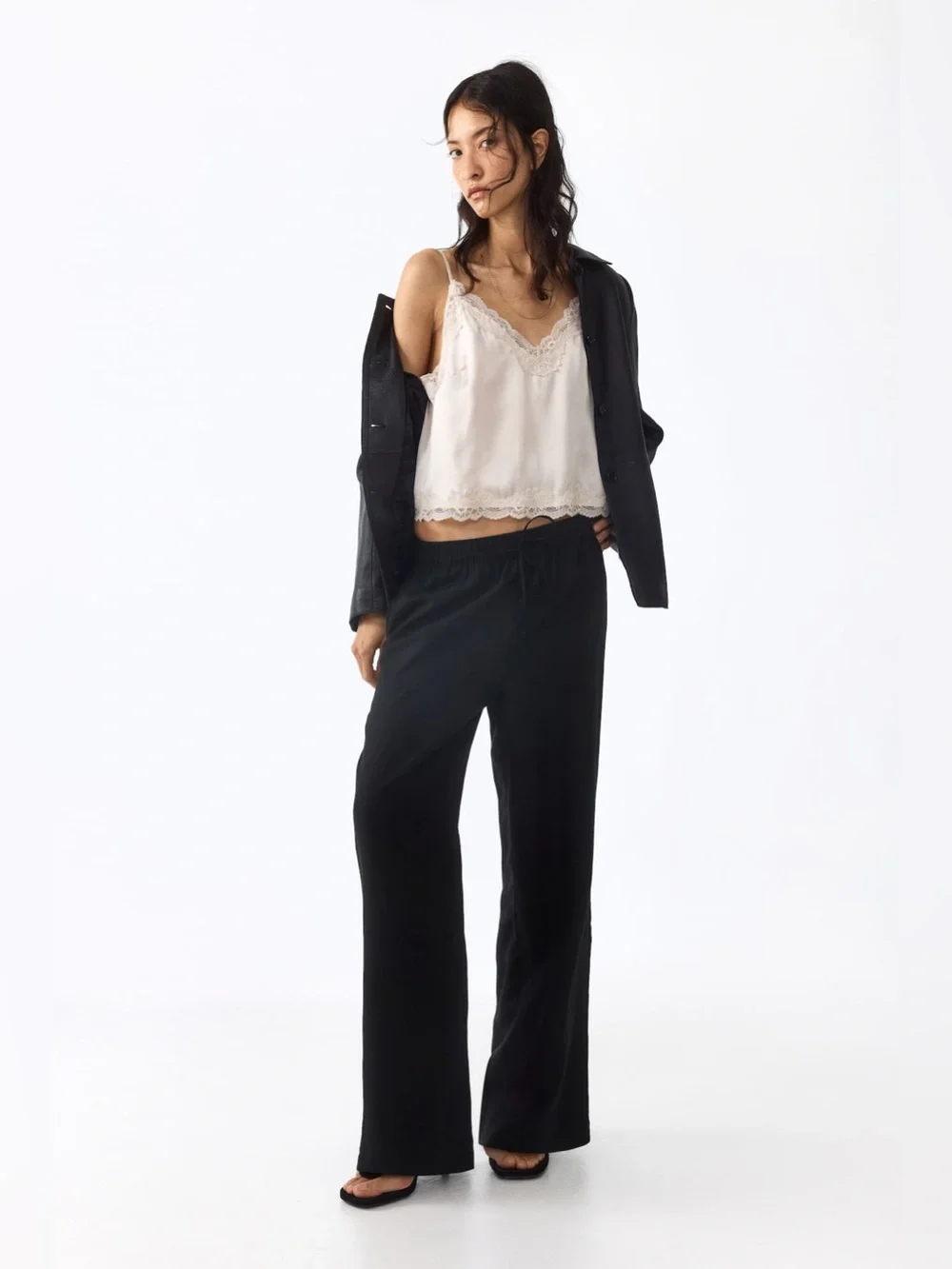 H&M LINEN-BLEND PANTS